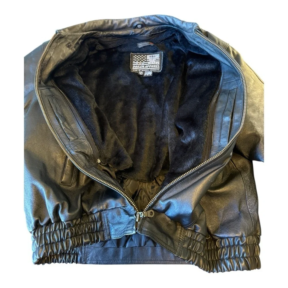 USA Bikers Dream Apparel Mens Size 2X Black Leather Motorcycle Jacket Thinsulate